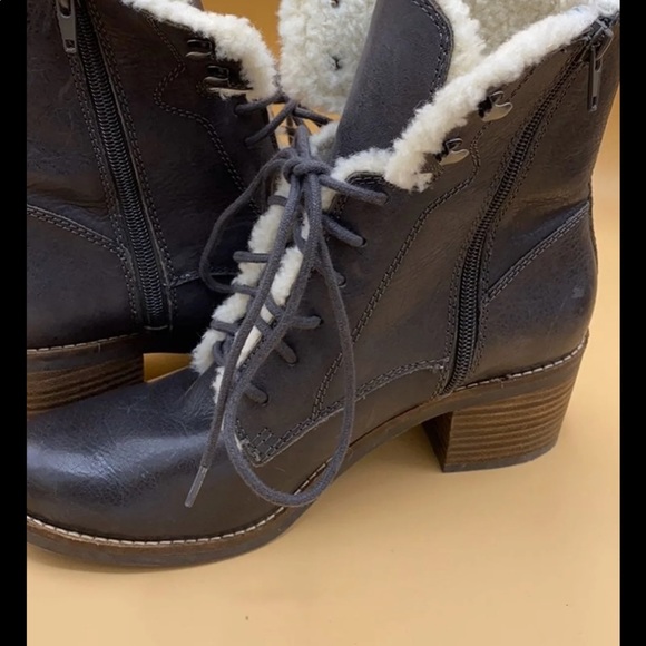 Lucky Brand Fur Trim Brown Combat Boots 8.5 - Picture 4 of 6